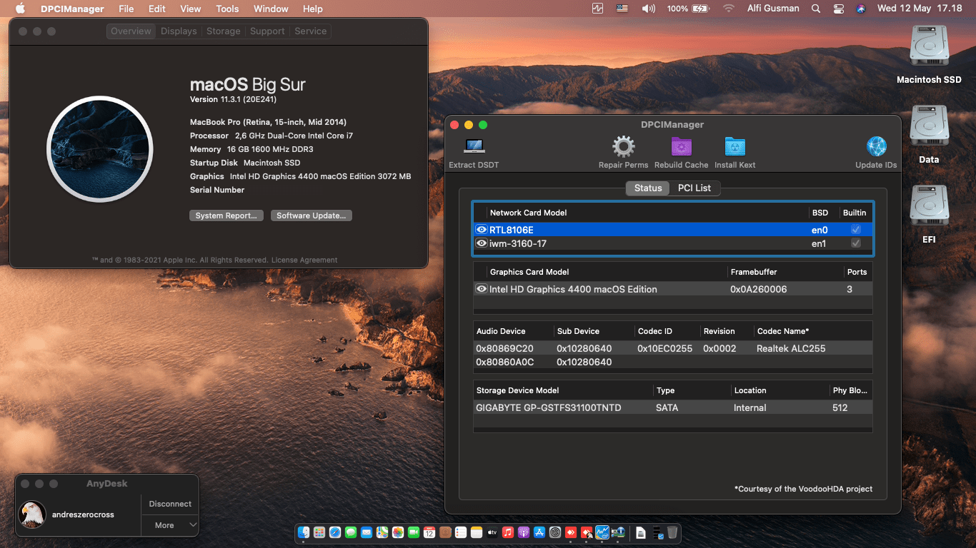 Success Hackintosh macOS Big Sur 11.3.1 Build 20E241 in Dell Inspiron 14-5447